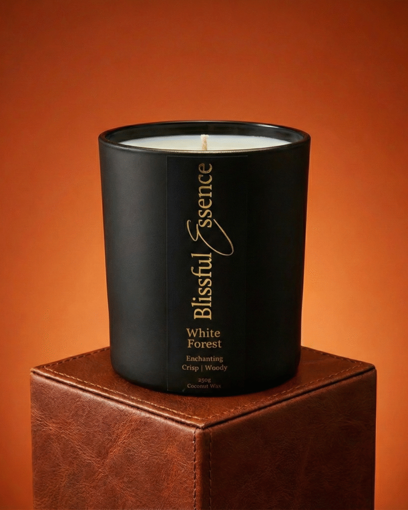 blissful essence white forest scented candle